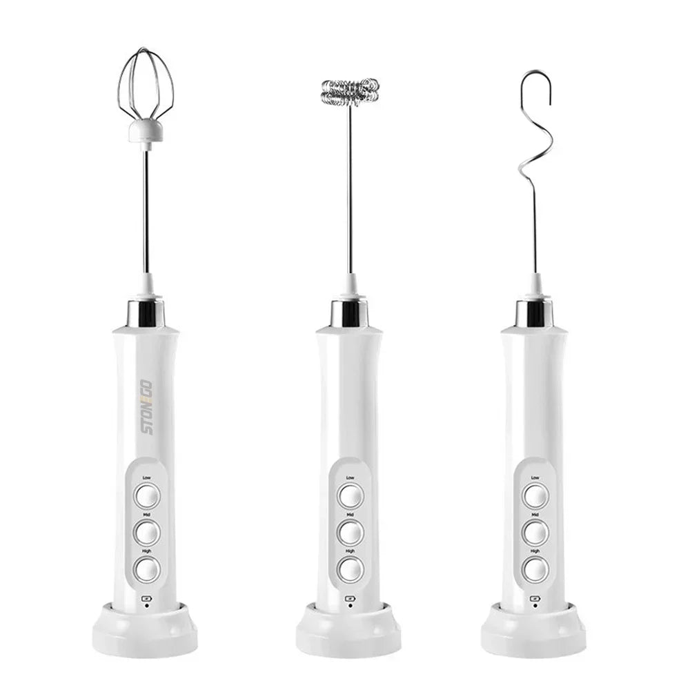 USB Rechargeable Milk Frother, Mini Handheld Electric Foam Maker, 3 Speed Stainless Steel Whisks for Latte Coffee Cappuccino Hot Chocolate