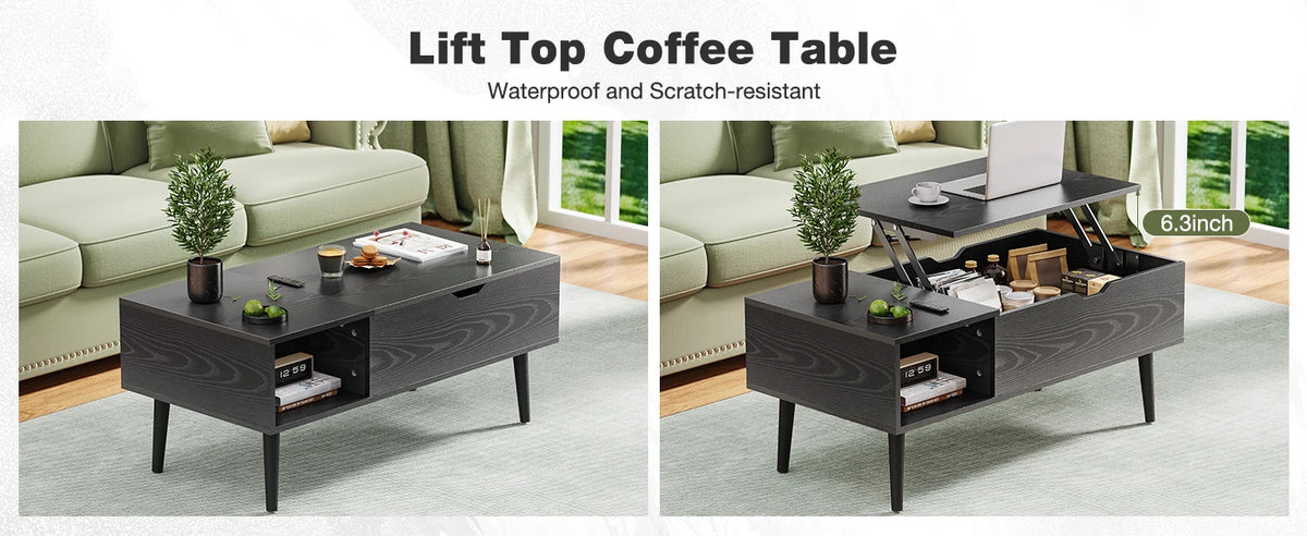 Lift Top Coffee Tables For Living Room, 39.37"x19.7" Wood, Adjustable Storage Shelf, Easy Lift Or Lower