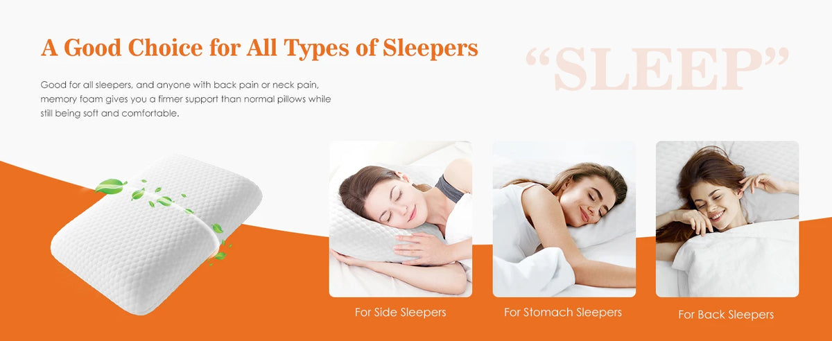 2-pieces Memory Foam Pillows, Standard Size Neck Pillow, Ventilated Cooling Bed Pillow with Removable Washable Cover ,