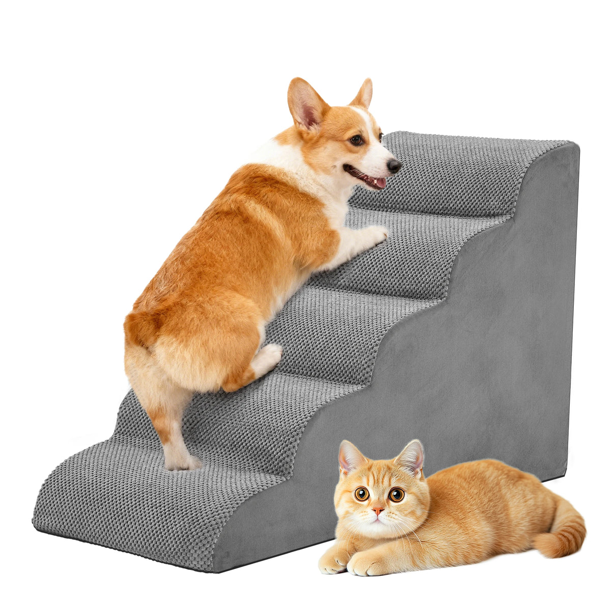 3-5 Step High-Density Foam Dog Stairs, Ramp for Small Dogs, Indoor Non-Slip Pet Ladder