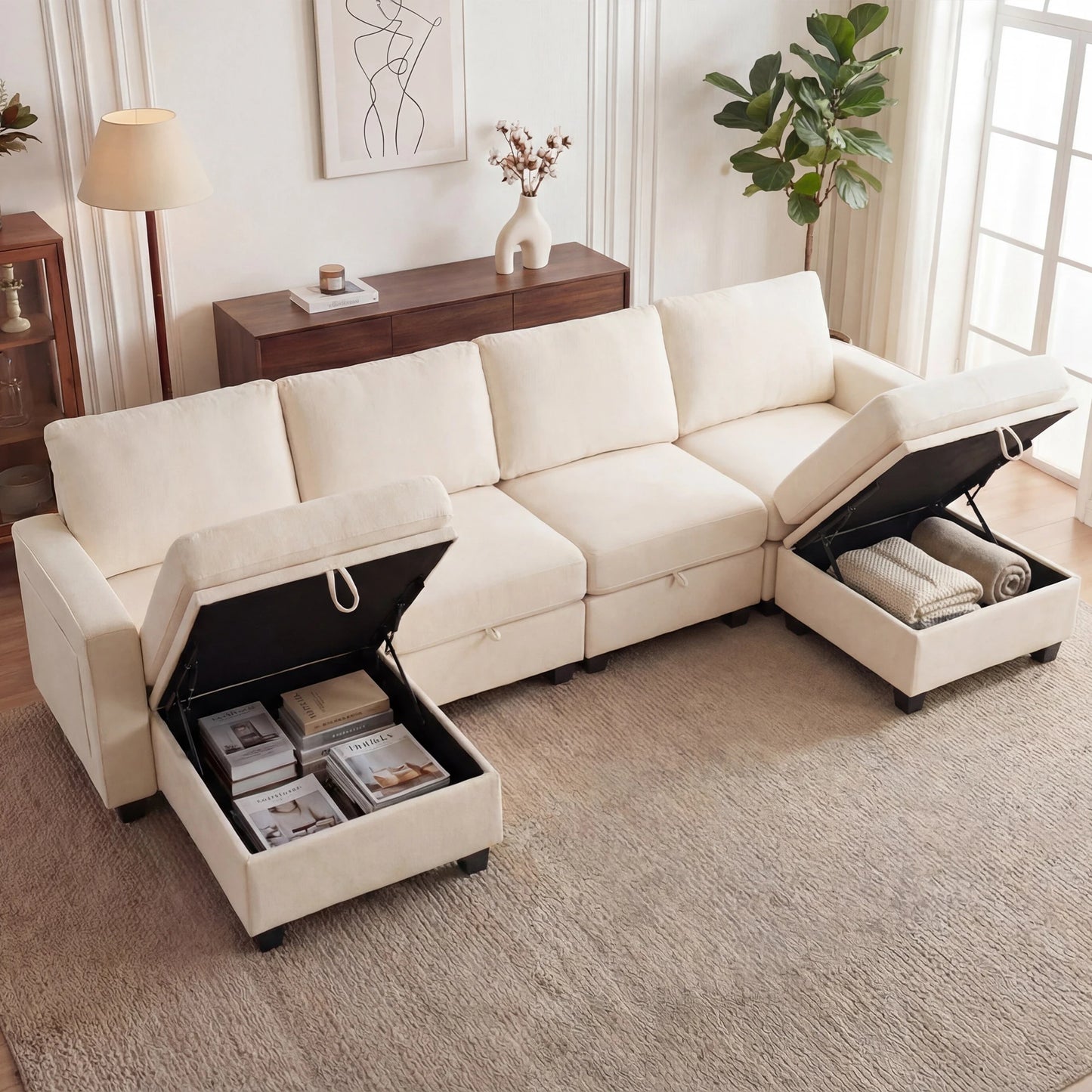 Modular Sectional Sofa Set with 2 Ottomans, U Shaped Convertible Couch with Storage