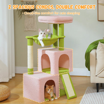 Large Cat Tree for Indoor Cats, Multi-Level Tower with Spacious Condos, Sisal Scratching Pad