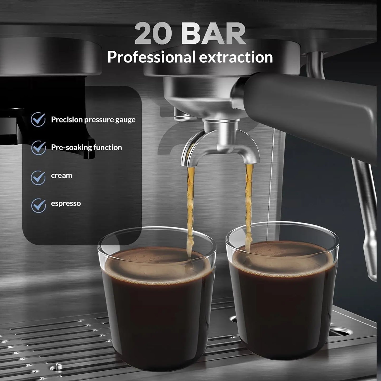 Espresso Machine with Grinder,20 Bar pressure with PID Control Milk Frother, Steam Wand 95Oz Water Tank