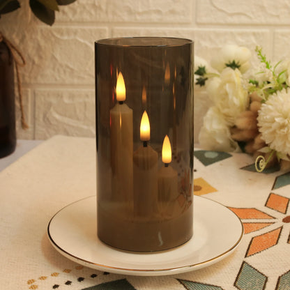 Flameless  Acrylic Short 3 in 1 Taper Candles, Warm Light Flickering Flameless Pillar, LED Electronic Tealight Battery Operated Decor