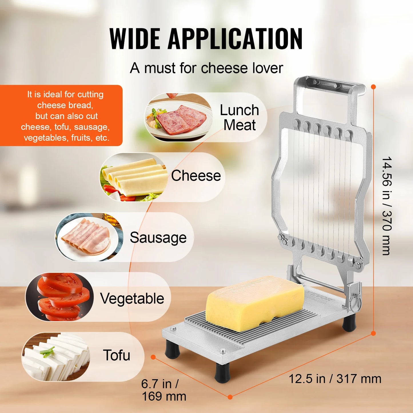Commercial Cheese Cutter with Wire 0.39" & 0.78" Aluminum Alloy