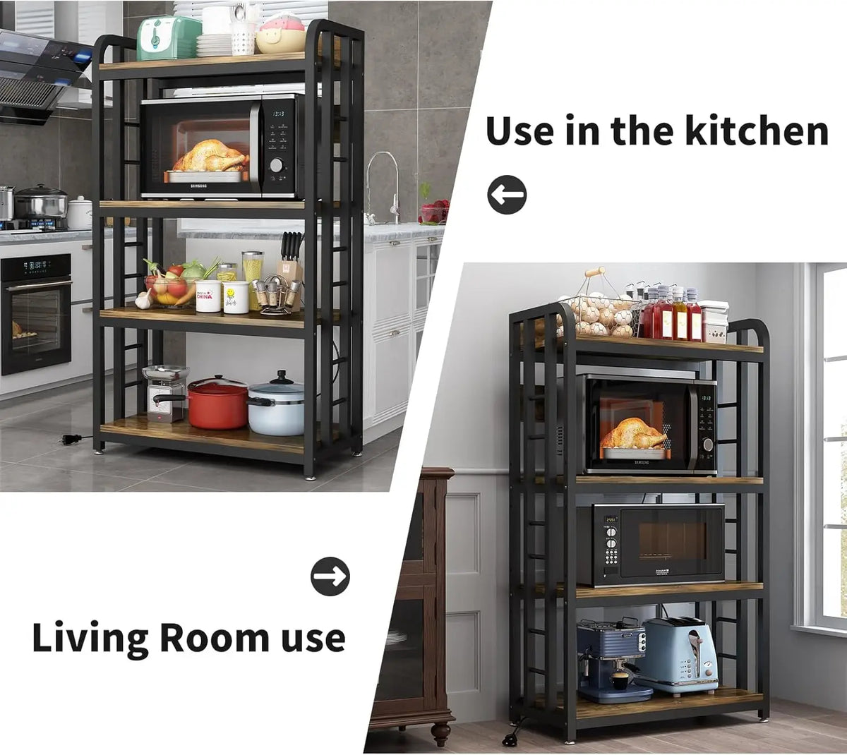 4-Tier Kitchen Bakers Rack with Power Outlet, Microwave Stand, Storage Shelf for Kitchen Organization And Convenience