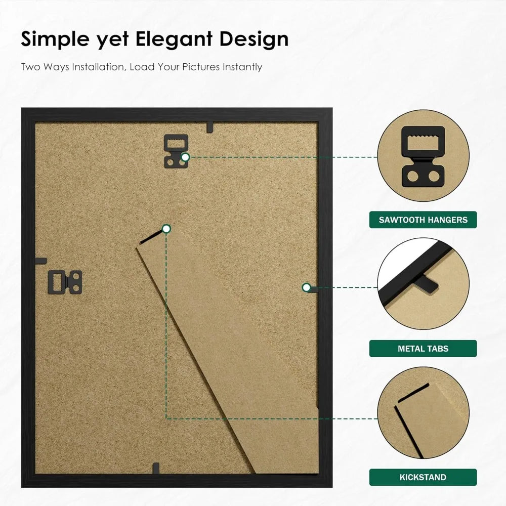 8x10 Picture Frame Set of 6, Black with HD Plexiglass, for Wall Mounting or Tabletop Display