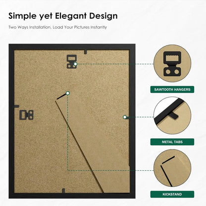 8x10 Picture Frame Set of 6, Black with HD Plexiglass, for Wall Mounting or Tabletop Display