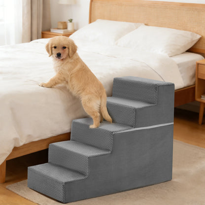 3-5 Step Right Angled Foam Dog Stairs Ramp for Small Dogs, Indoor Non-Slip Pet Ladder