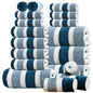 18pcs Luxury Bath Towels Set - Quick-Dry Highly Absorbent Plush Soft Coral Fleece-like Texture, Multi-Size Family Bathroom Towels with Hanging Loops (30x30cm, 70x140cm) for Home, Hotel & Spa - Navy & Striped Design