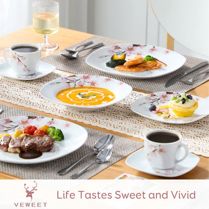 30/24/20 Pcs Porcelain Dinnerware Set, Pink Floral