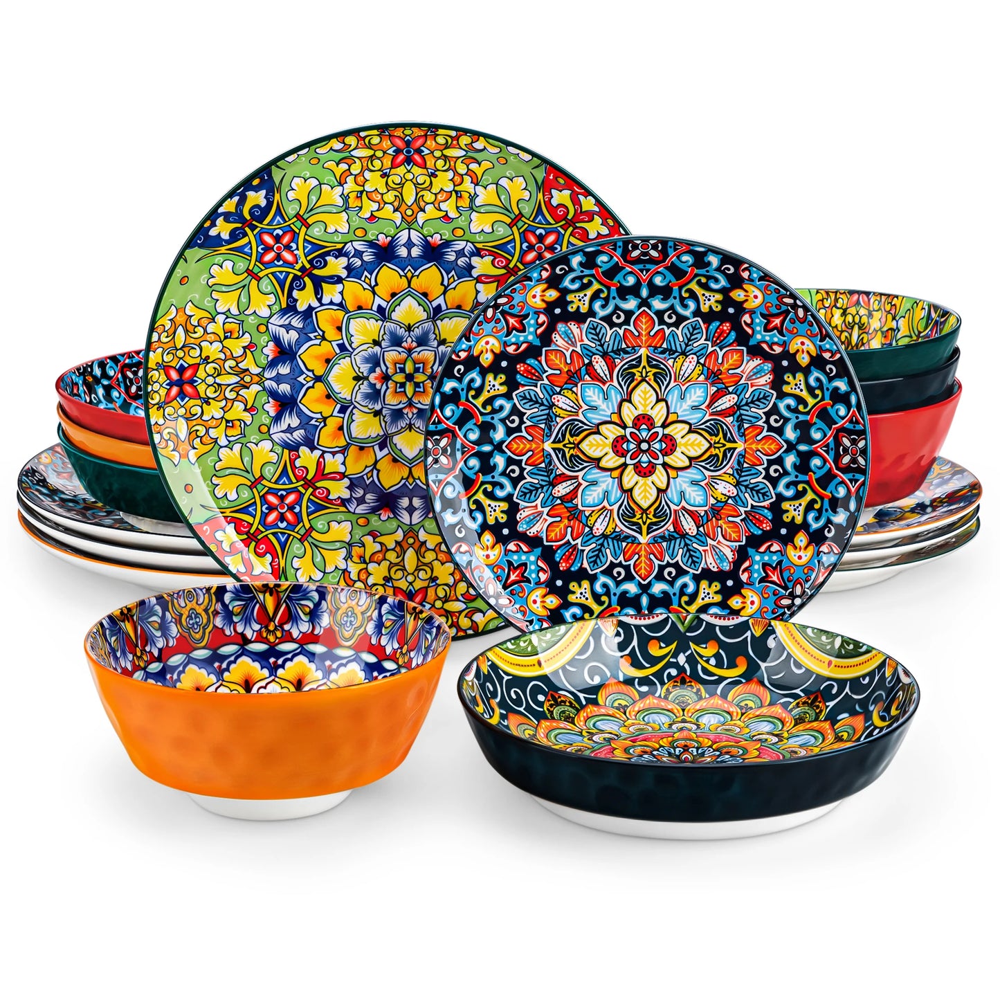 12/16/18/24 Piece Ceramic Dinnerware Set, Stoneware Bohemian Style