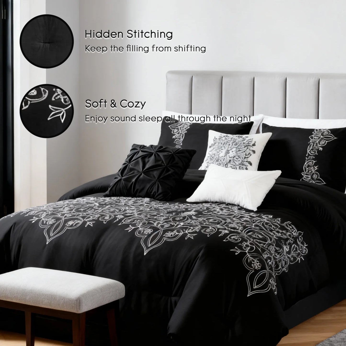 6 Pcs Embroidery Bed Comforter Set, Luxury Bedding Set in a Bag