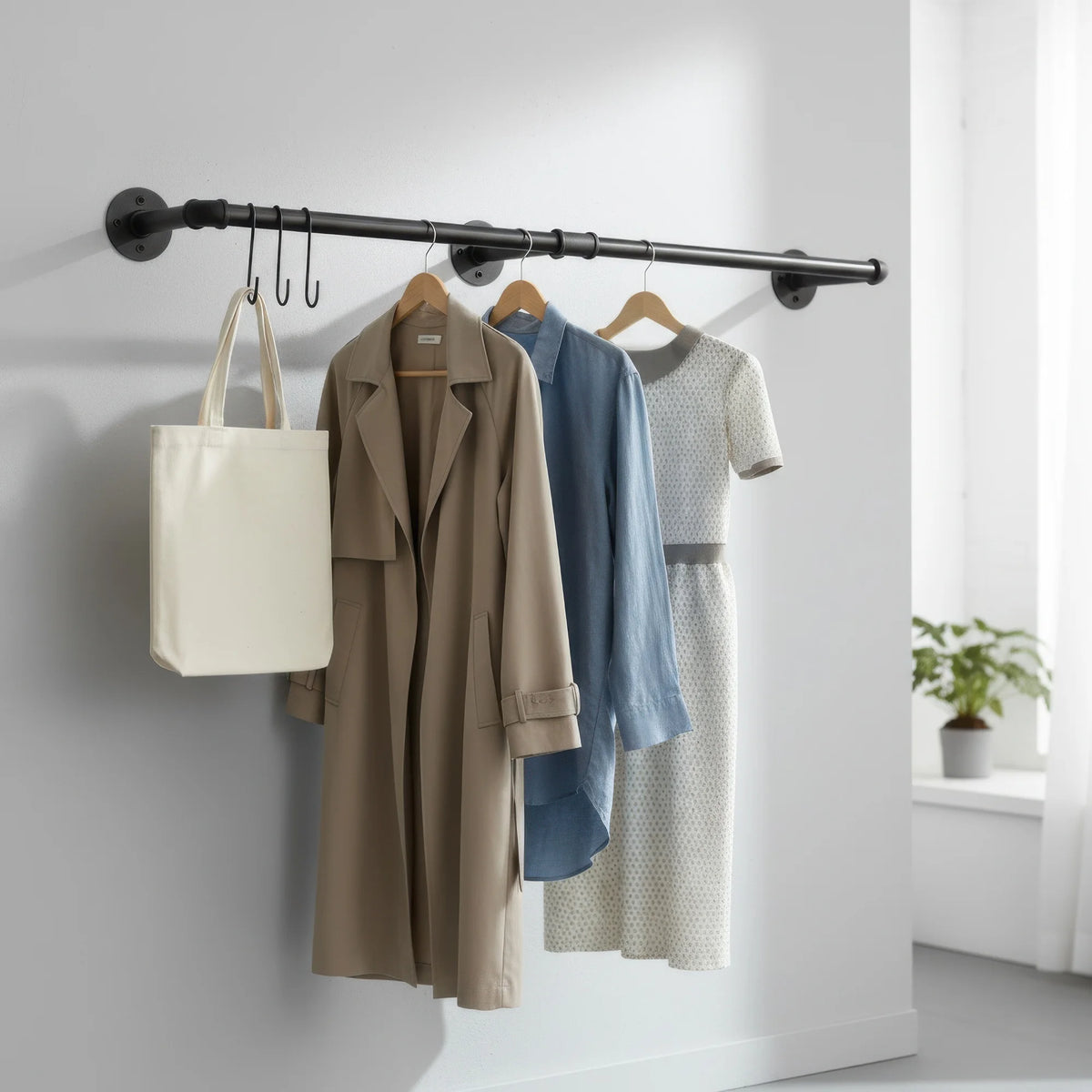 Industrial Pipe Clothes Rack, Heavy Duty Detachable Iron Garment Rack, Wall Mounted, Rustic Hanging Rod