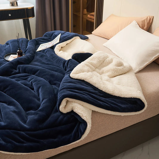 Flannel Sherpa Reversible Blanket, One Side Soft Flannel Other Side Cozy Sherpa Fleece, Lightweight Warm Throw