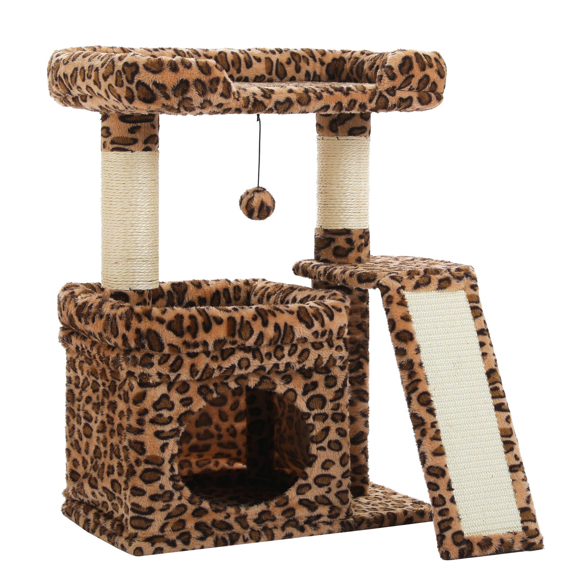 Small Cat Tree for Indoor Cat, Tower with Sisal Scratching Post and Pad, Wide Top Perch