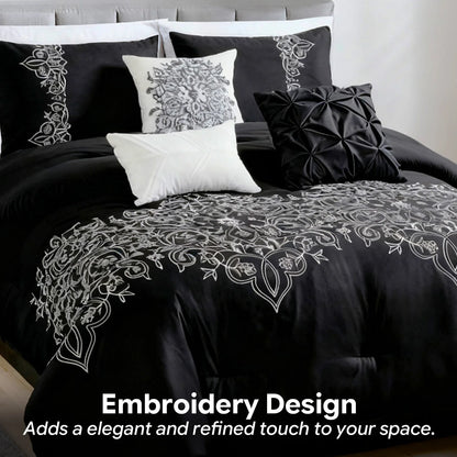6 Pcs Embroidery Bed Comforter Set, Luxury Bedding Set in a Bag
