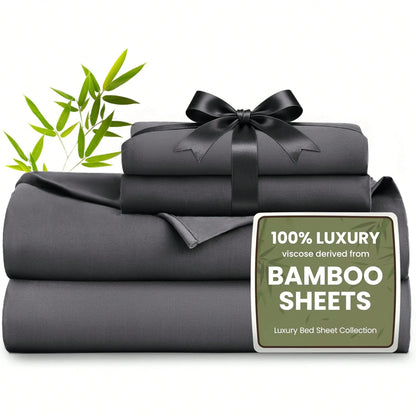 4pcs Bamboo Viscose Bedding Set with Deep Pocket Cooling Fitted Sheet ,Flat Sheet and Pillowcases