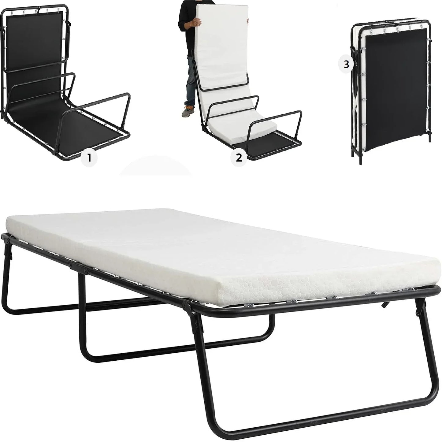 Folding Bed, 80x190cm with 7cm Thick Memory Foam Mattress, Portable