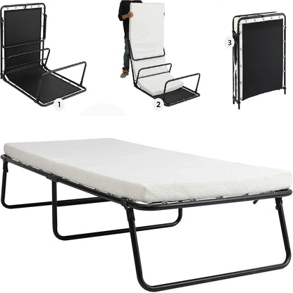 Folding Bed, 80x190cm with 7cm Thick Memory Foam Mattress, Portable