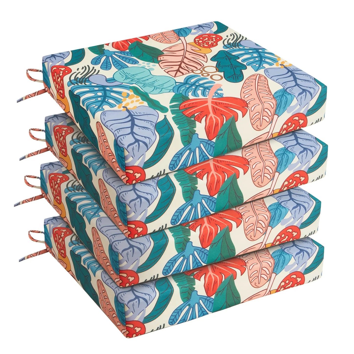 Outdoor Chair Cushions, Pack of 4, Water Resistant with Ties