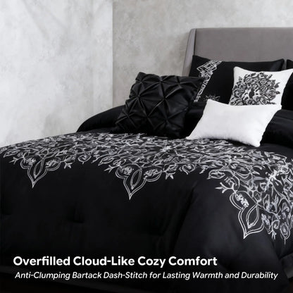6 Pcs Embroidery Bed Comforter Set, Luxury Bedding Set in a Bag