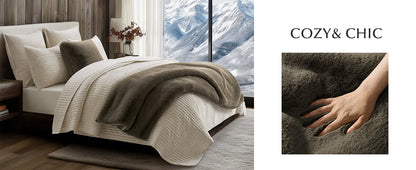 Faux Chinchilla Fur Throw Blanket, 60"x80", Birch Mink