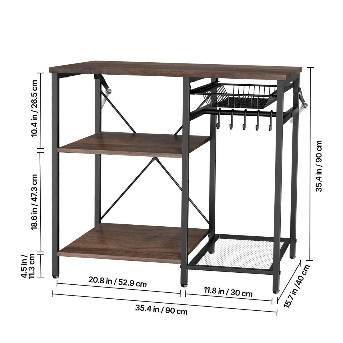 Kitchen Bakers Rack, 23.6 In/31.5 In/35.4 In  Stand with X-Shaped Support Bar, Coffee Bar for Cups & Dishes