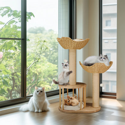 3 Tier Cat Tree Activity Tower with Plush Cushion and Dangling Ball, Sisal Scratching Post for Indoor Cats