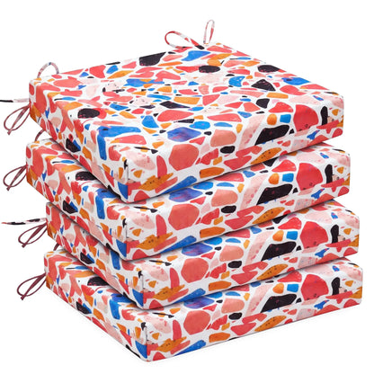Outdoor Chair Cushions, Pack of 4, Water Resistant with Ties