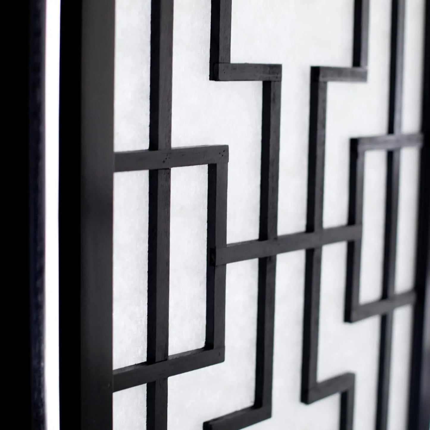 3 Panel Room Divider, Black, Solid Pine Wood, Geometric Lattice Design