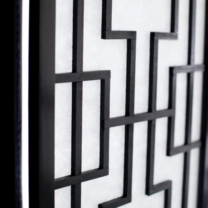 3 Panel Room Divider, Black, Solid Pine Wood, Geometric Lattice Design