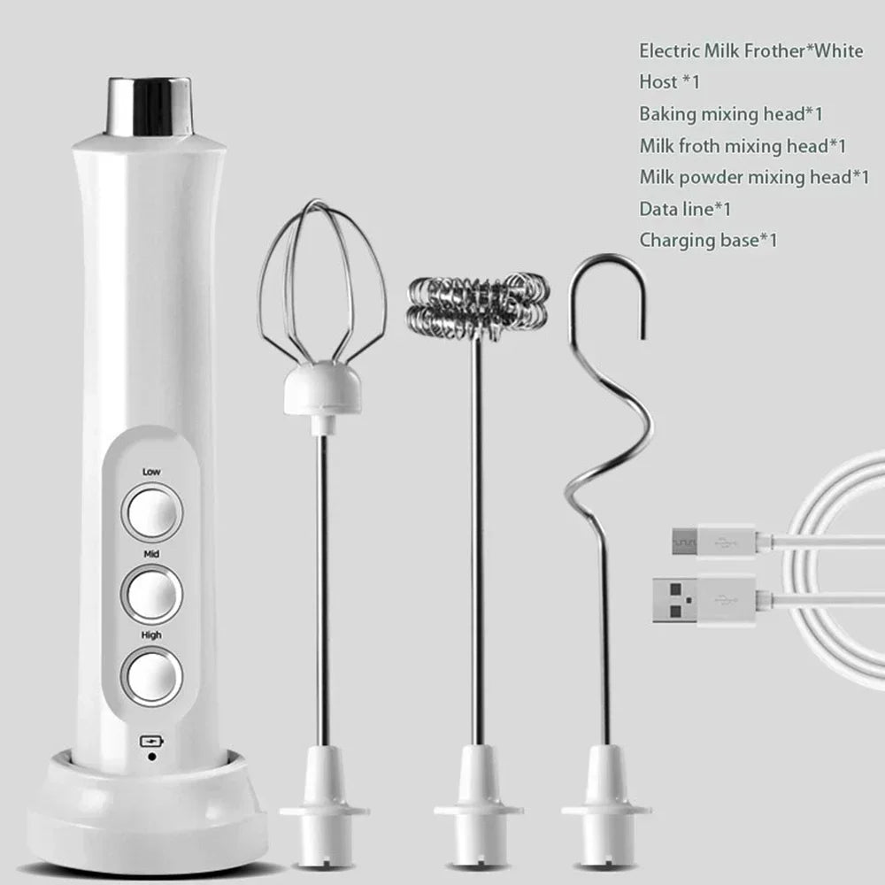 USB Rechargeable Milk Frother, Mini Handheld Electric Foam Maker, 3 Speed Stainless Steel Whisks for Latte Coffee Cappuccino Hot Chocolate