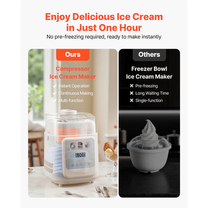 Upright Automatic Ice Cream Maker with Built-in Compressor, 1 Quart No Pre-freezing, Gelato,  Frozen Yogurt