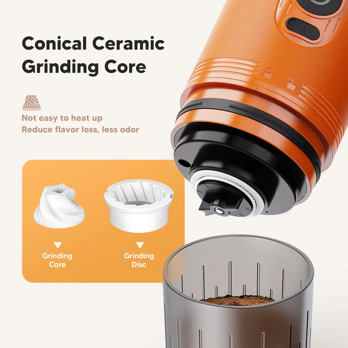 Portable Electric Coffee Bean Grinder, Ceramic Core, Adjustable and Rechargeable