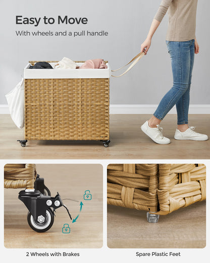 Laundry Hamper with Lid, 42.3 Gallons (160 L), Rolling Basket with Wheels