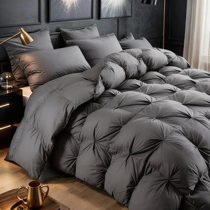 Opulent Pinch-Pleated Goose Down Duvet, Suitable for All Seasons, 100% Cotton Fabric