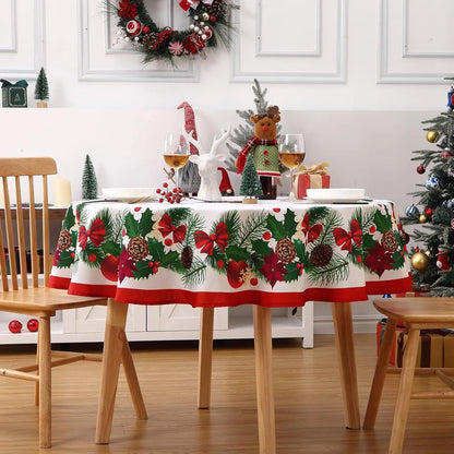 Christmas Tablecloth, Washable Table Cover, Festive Tablecloth for Dining Room, Party and Holiday Table Decorations