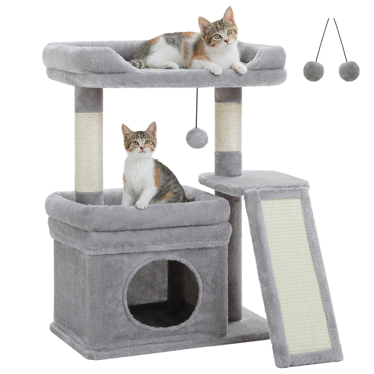 Small Cat Tree for Indoor Cat, Tower with Sisal Scratching Post and Pad, Wide Top Perch