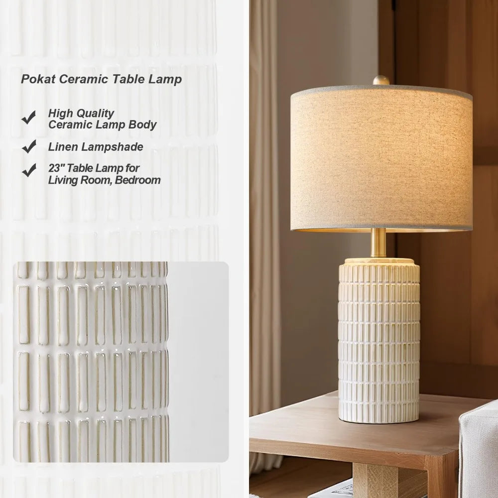 Modern Ceramic Table Lamp Set of 2, Beige White