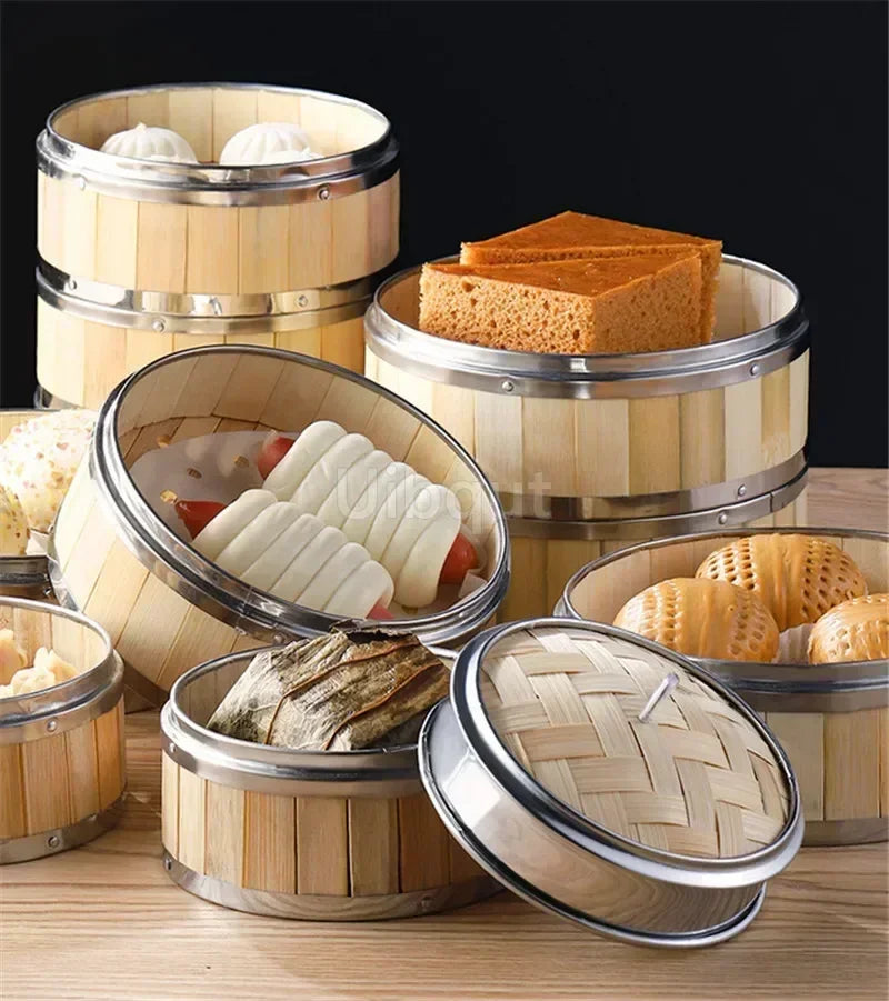 Bamboo Food Steamer basket with Stainless Steel Banding