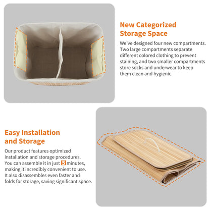 Bamboo Laundry Hamper, Large 106L with Removable 4-Section Liner, Foldable