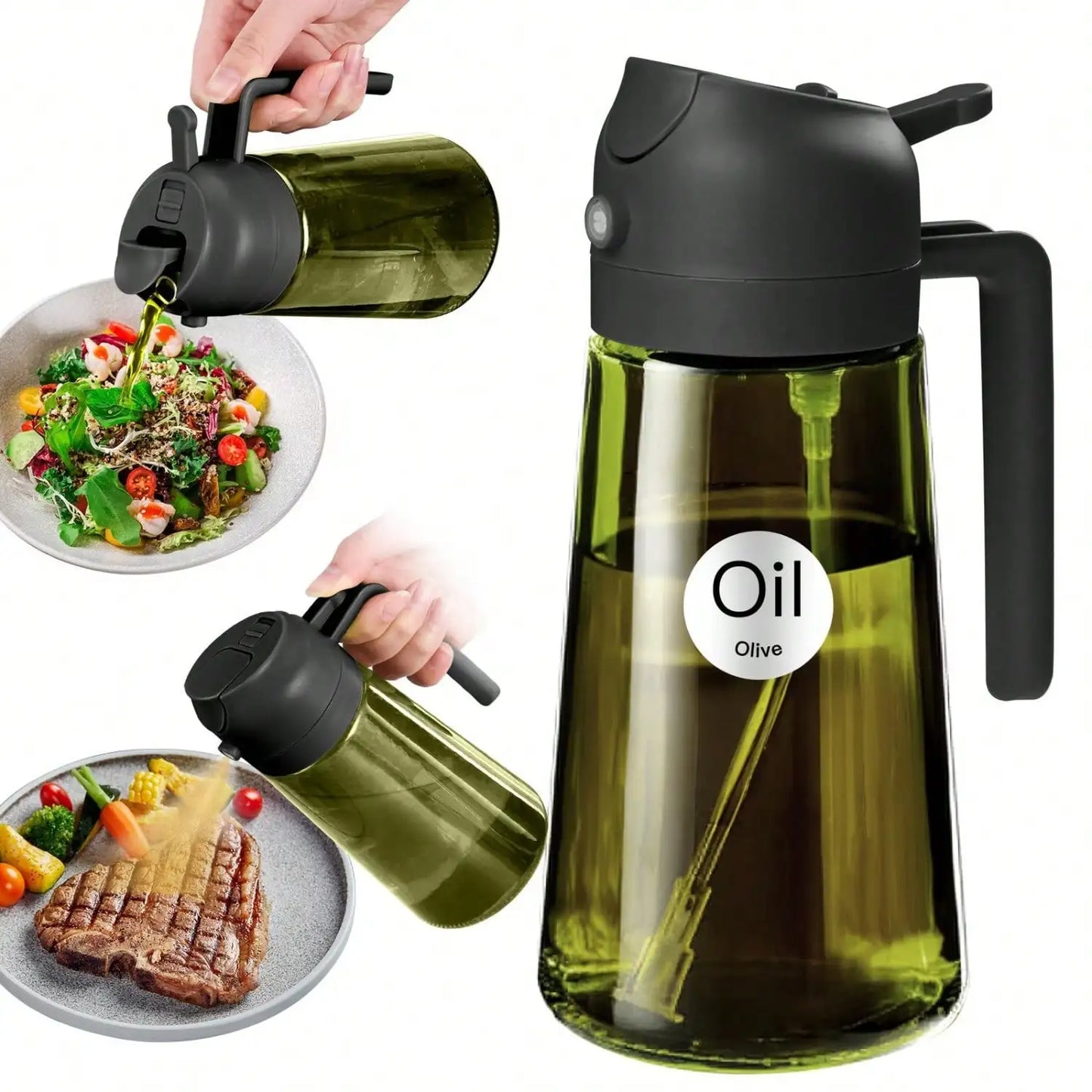Premium Dark Glass Olive Oil Dispenser, 2 In 1 Cooking Oil Spray Bottle Mister