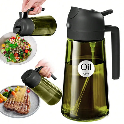 Premium Dark Glass Olive Oil Dispenser, 2 In 1 Cooking Oil Spray Bottle Mister