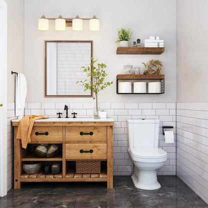 Farmhouse Bathroom Shelves Over Toilet, Set of 2, 16 inch, Rustic Brown, Wall Mounted Floating Shelf for Storage