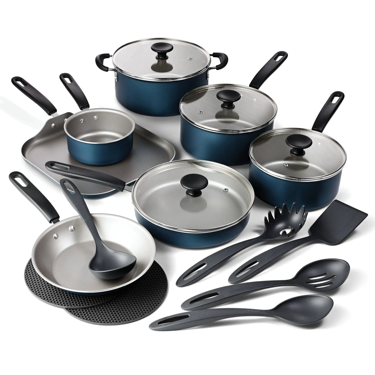 18-Piece Nonstick Cookware Set, Asphalt