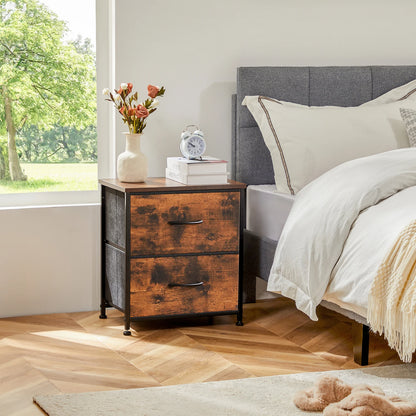 Nightstand, Table Storage For Bedroom 2 Fabric Drawers