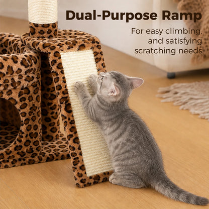 Small Cat Tree for Indoor Cat, Tower with Sisal Scratching Post and Pad, Wide Top Perch