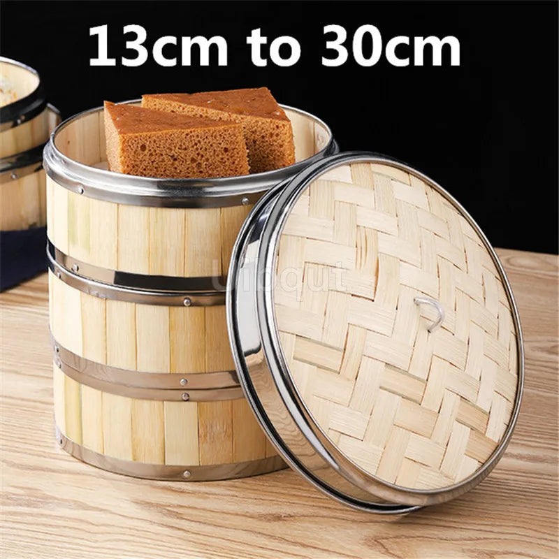 Bamboo Food Steamer basket with Stainless Steel Banding
