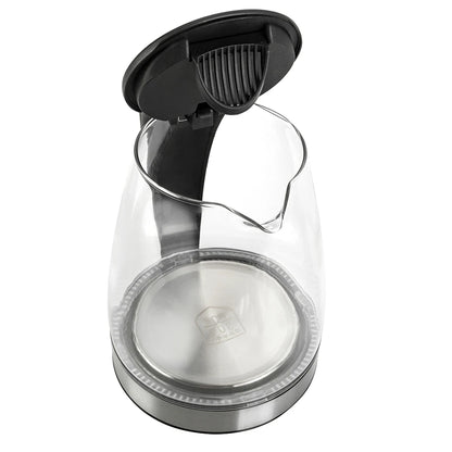110V 1200W 1.8L Electric Glass Kettle, US Plug, Borosilicate Glass, Blue LED Auto Shut Off 360 Rotation Base